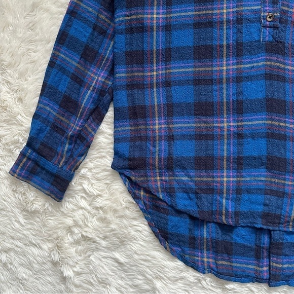 Anthropologie Top Isadora Button-Back Tunic Long Sleeve Plaid Blue M - Picture 7 of 13